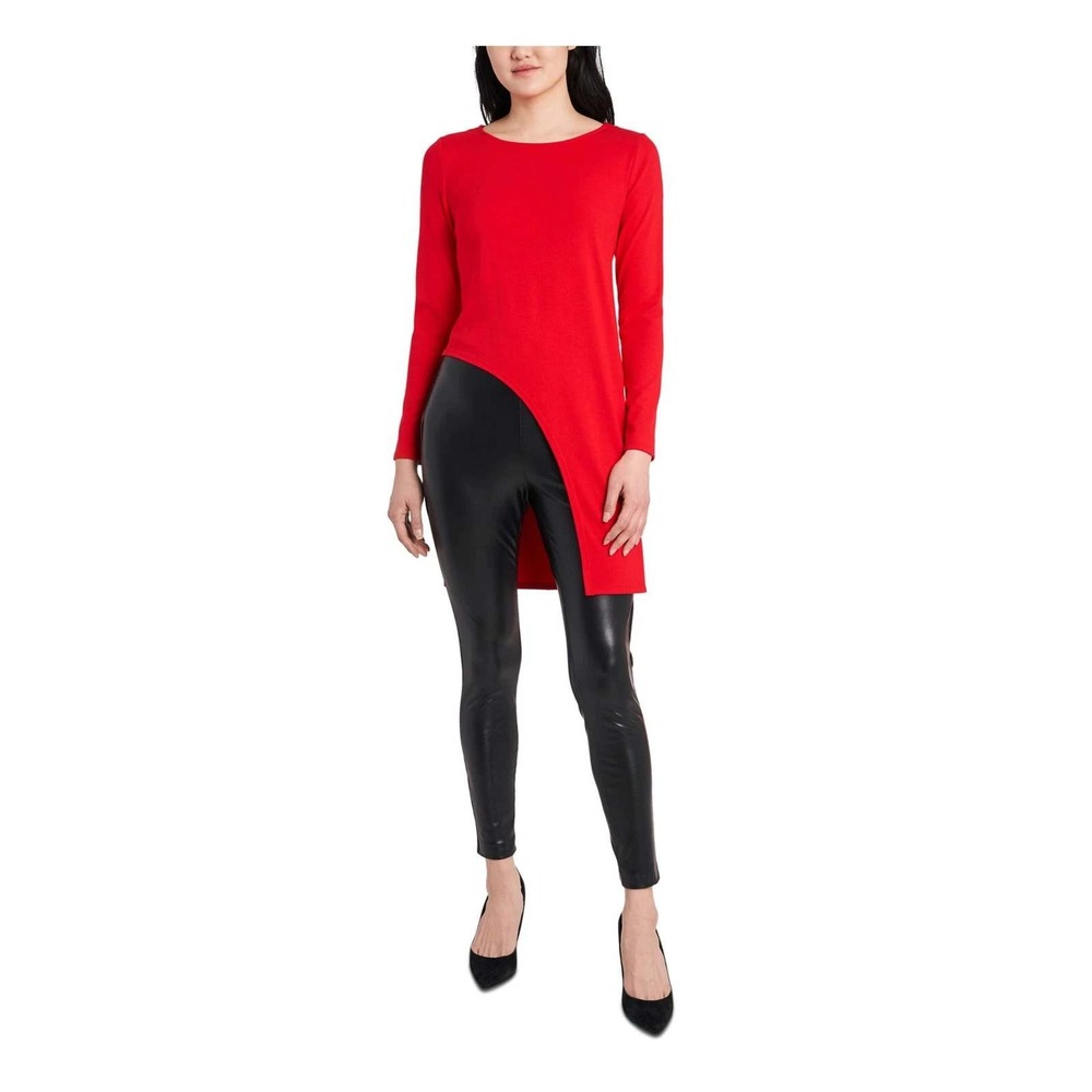 136. VINCE CAMUTO Womens Red Cut Out Darted Asymmetrical Long Sleeve Tunic Top S